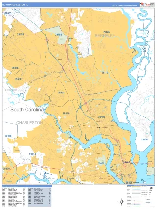 North Charleston, SC Business Reference style ZIP Code wall map