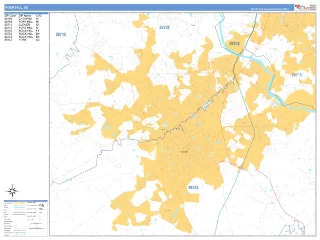 Rock Hill, SC Business Reference style ZIP Code wall map