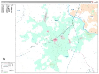 Rock Hill, SC Classic style ZIP Code wall map
