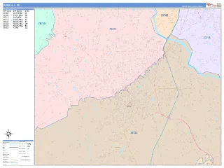 Rock Hill, SC ColorCast style ZIP Code wall map