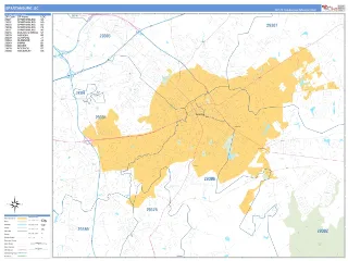 Spartanburg, SC Business Reference style ZIP Code wall map