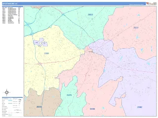 Spartanburg, SC ColorCast style ZIP Code wall map