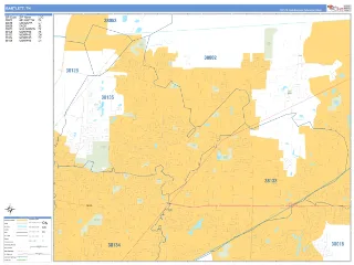 Bartlett, TN Business Reference style ZIP Code wall map