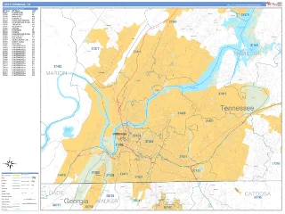 Chattanooga, TN Business Reference style ZIP Code wall map