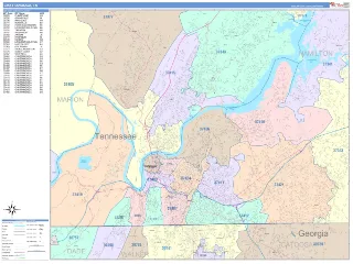 Chattanooga, TN ColorCast style ZIP Code wall map