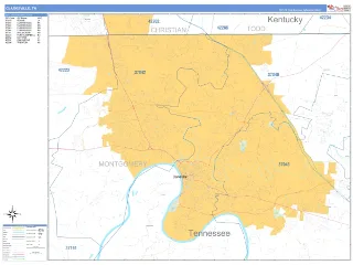 Clarksville, TN Business Reference style ZIP Code wall map