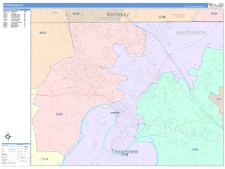 Clarksville, TN ColorCast style ZIP Code wall map