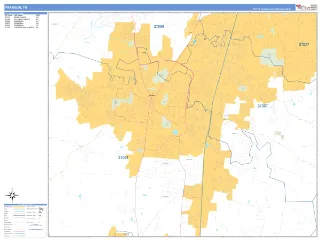 Franklin, TN Business Reference style ZIP Code wall map