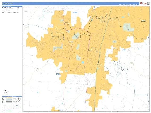 Franklin, TN ZIP Code Wall Map, Business Reference style