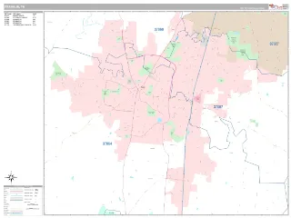 Franklin, TN Classic style ZIP Code wall map