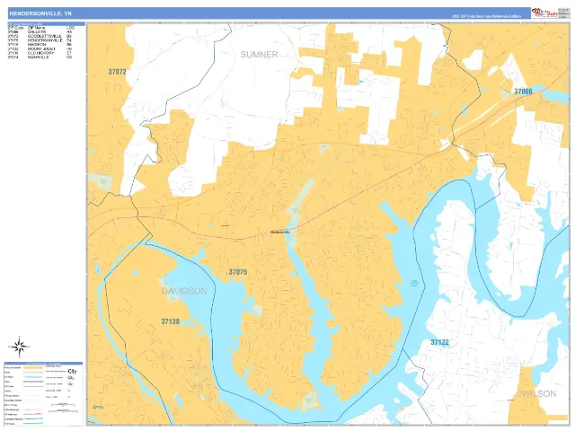 Hendersonville, TN ZIP Code Wall Map, Business Reference style