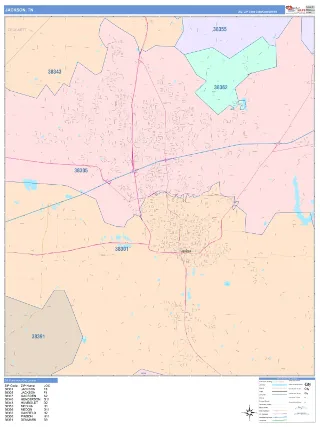 Jackson, TN ColorCast style ZIP Code wall map
