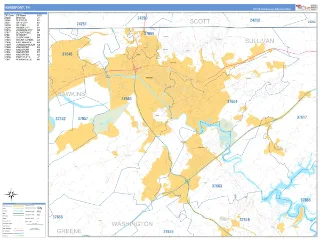 Kingsport, TN Business Reference style ZIP Code wall map