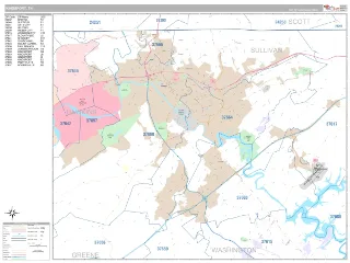 Kingsport, TN Classic style ZIP Code wall map