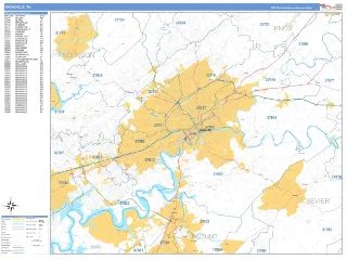 Knoxville, TN Business Reference style ZIP Code wall map