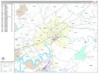 Knoxville, TN Classic style ZIP Code wall map
