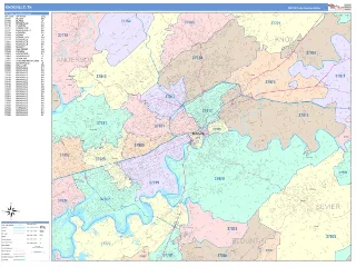 Knoxville, TN ColorCast style ZIP Code wall map