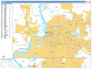 Memphis, TN Business Reference style ZIP Code wall map