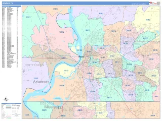 Memphis, TN ColorCast style ZIP Code wall map