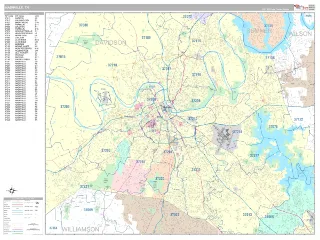 Nashville, TN Classic style ZIP Code wall map