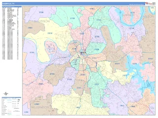Nashville, TN ColorCast style ZIP Code wall map