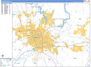 Tuscaloosa, AL ZIP Code wall map in the Business Reference Style