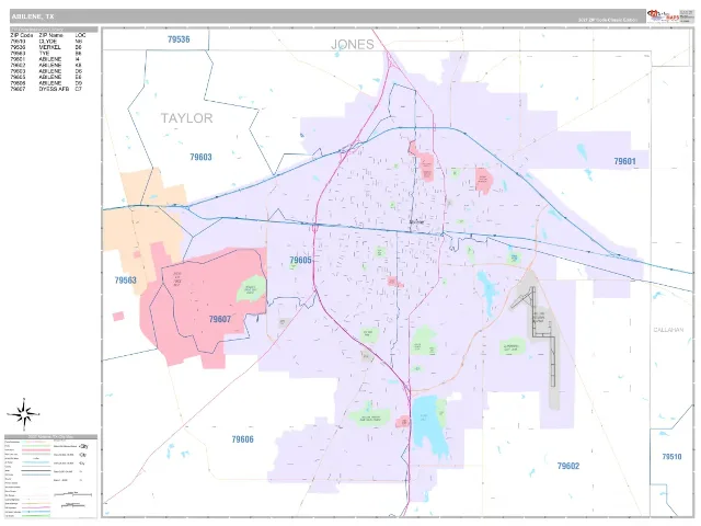 Abilene, TX ZIP Code Wall Map, Classic style