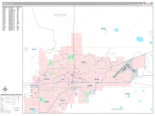 Amarillo, TX Classic style ZIP Code wall map