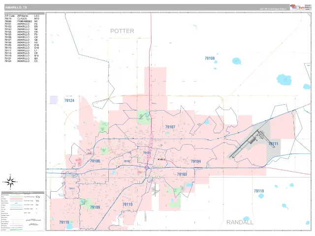 Amarillo, TX ZIP Code Wall Map, Classic style