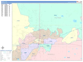 Amarillo, TX ColorCast style ZIP Code wall map