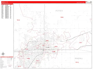 Amarillo, TX RedLine style ZIP Code wall map