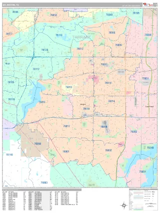 Arlington, TX Classic style ZIP Code wall map