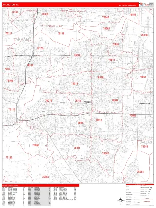 Arlington, TX RedLine style ZIP Code wall map
