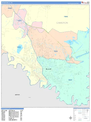 Brownsville, TX ColorCast style ZIP Code wall map