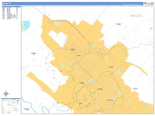 Bryan, TX Business Reference style ZIP Code wall map