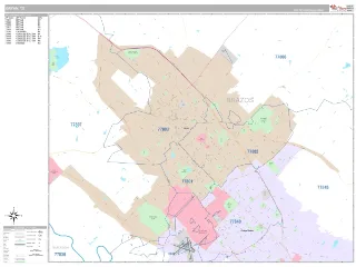 Bryan, TX Classic style ZIP Code wall map