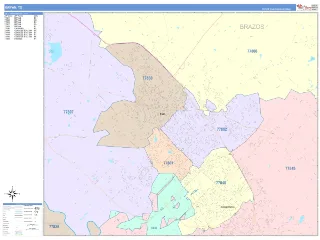 Bryan, TX ColorCast style ZIP Code wall map