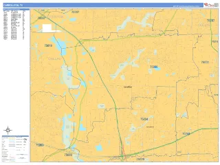 Carrollton, TX Business Reference style ZIP Code wall map