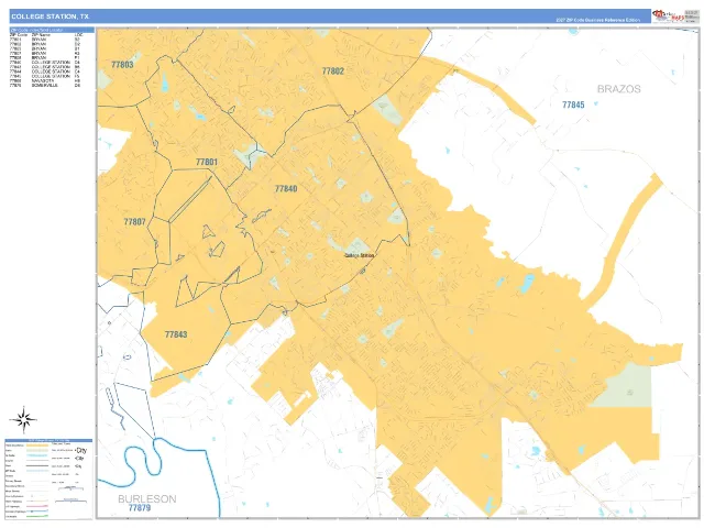College Station, TX ZIP Code Wall Map, Business Reference style