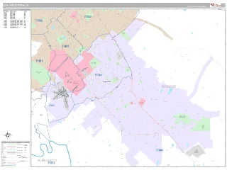 College Station, TX Classic style ZIP Code wall map
