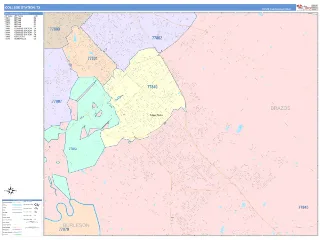College Station, TX ColorCast style ZIP Code wall map