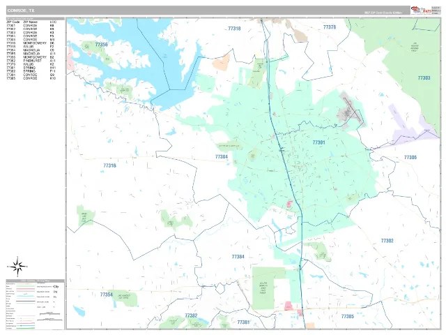 Conroe, TX ZIP Code Wall Map, Classic style