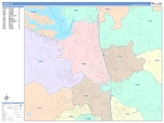 Conroe, TX ColorCast style ZIP Code wall map