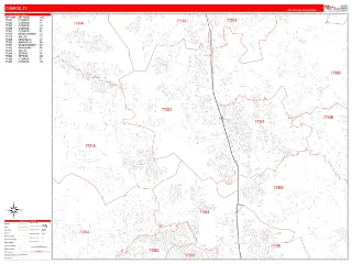Conroe, TX RedLine style ZIP Code wall map