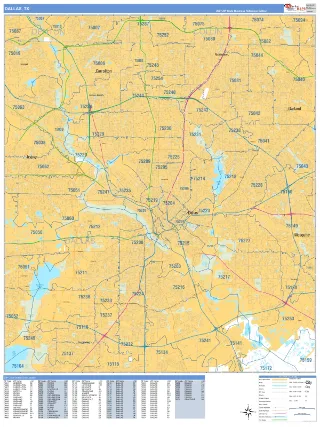 Dallas, TX Business Reference style ZIP Code wall map
