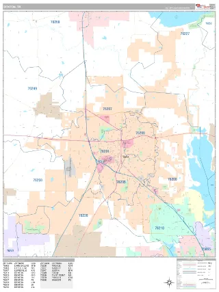 Denton, TX Classic style ZIP Code wall map