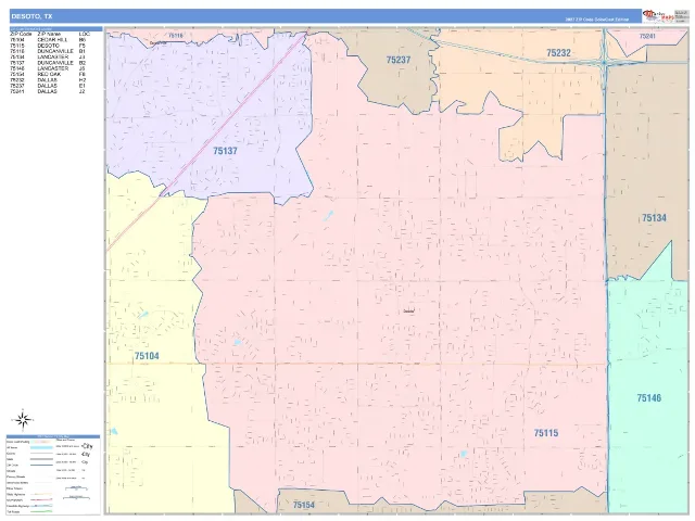 DeSoto, TX ZIP Code Wall Map, ColorCast style