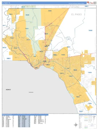El Paso, TX Business Reference style ZIP Code wall map