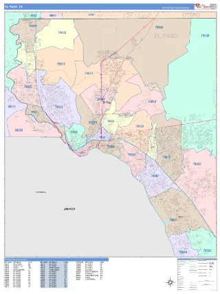El Paso, TX ColorCast style ZIP Code wall map
