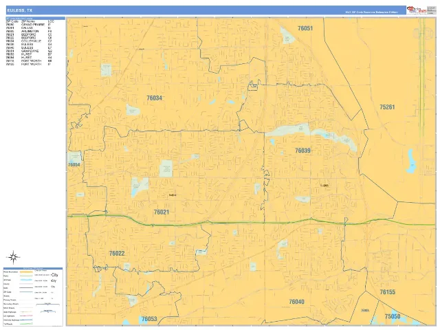 Euless, TX ZIP Code Wall Map, Business Reference style